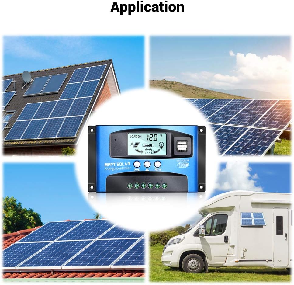MPPT Solar Charge Controller 30A/40A/50A/60A/100A 12V/24V Auto Solar Panel Intelligent Regulator with Dual USB Port LCD Display for Lead Acid Batteries