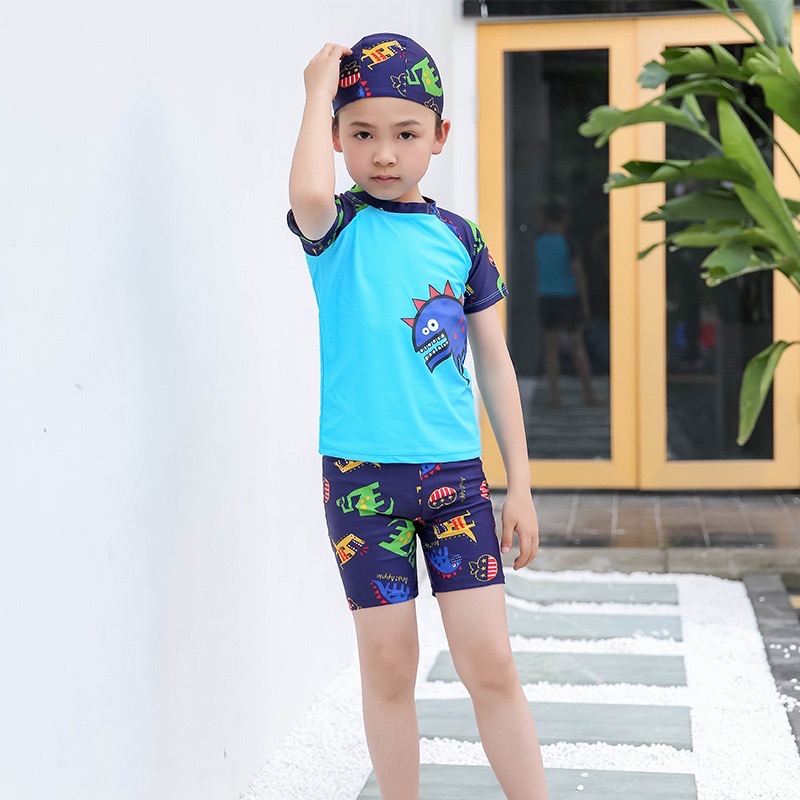 Children Two-piece Swimwear Boys Girls Small Kids Swim Trunks Suitable Dance Sports Scenery Dinosaur Themed