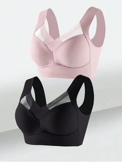 2PCS Women Lace Sport Bras Plus Size Seamless Bra Bralette Backless Lady Brassiere Vest Female Gather Shock-Proof Wireless L-3XL