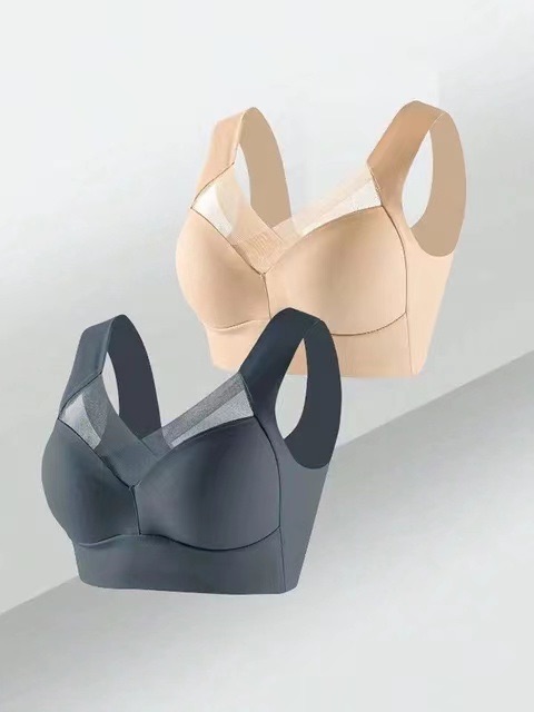 2PCS Women Lace Sport Bras Plus Size Seamless Bra Bralette Backless Lady Brassiere Vest Female Gather Shock-Proof Wireless L-3XL
