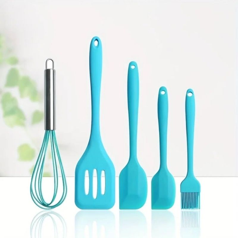 5Pcs Silicone Cooking Utensils Set Non-Stick Silicone Cake Spatula Cooking Shovel Whisk Oil Brush Flexible Kitchen Utensils Sets