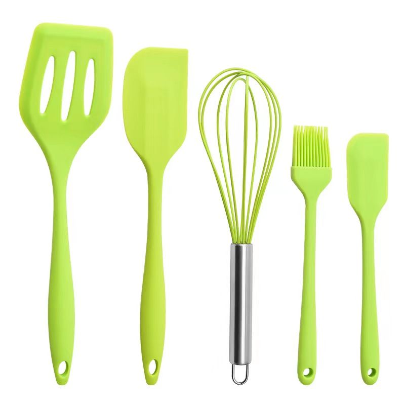 5Pcs Silicone Cooking Utensils Set Non-Stick Silicone Cake Spatula Cooking Shovel Whisk Oil Brush Flexible Kitchen Utensils Sets