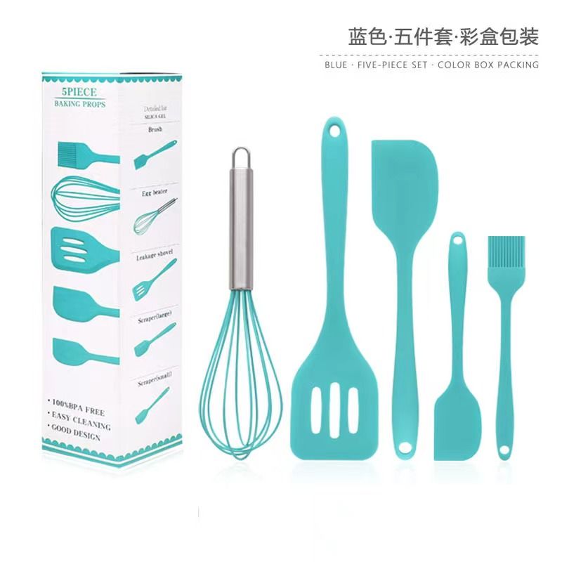 5Pcs Silicone Cooking Utensils Set Non-Stick Silicone Cake Spatula Cooking Shovel Whisk Oil Brush Flexible Kitchen Utensils Sets