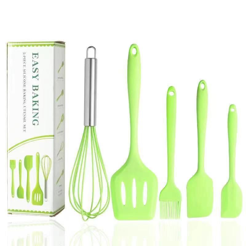 5Pcs Silicone Cooking Utensils Set Non-Stick Silicone Cake Spatula Cooking Shovel Whisk Oil Brush Flexible Kitchen Utensils Sets