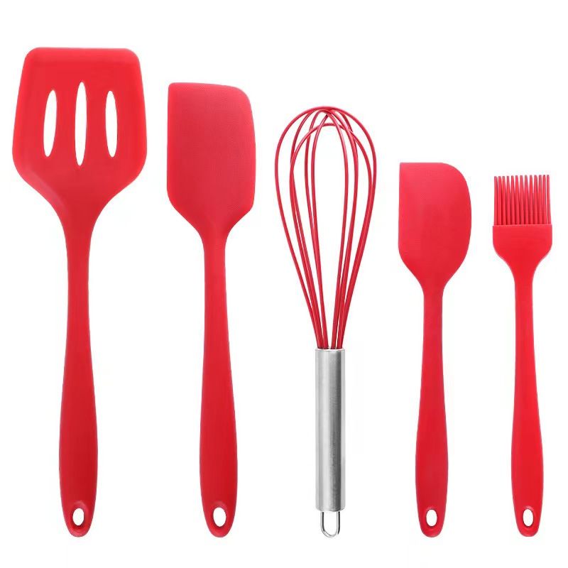5Pcs Silicone Cooking Utensils Set Non-Stick Silicone Cake Spatula Cooking Shovel Whisk Oil Brush Flexible Kitchen Utensils Sets