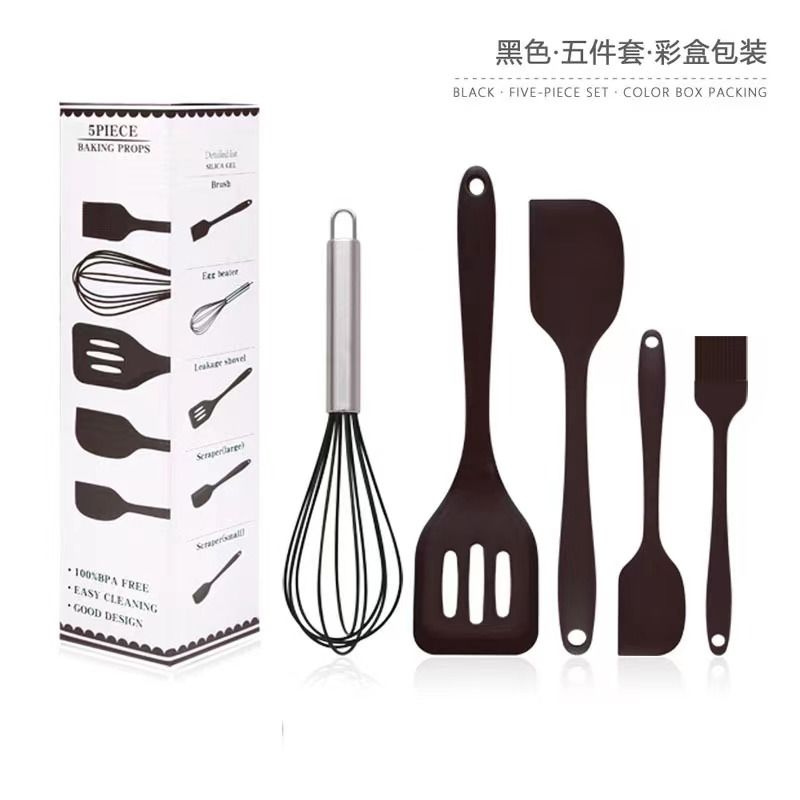5Pcs Silicone Cooking Utensils Set Non-Stick Silicone Cake Spatula Cooking Shovel Whisk Oil Brush Flexible Kitchen Utensils Sets