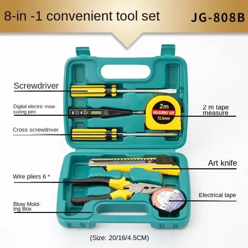General Household Toolbox Set Tools Inclusive Wire Cutters Derivers Voltage Test Pen Electrical Tape Measure With Hard Case Car Gift Emergency Combination Tool Set Auto Repair Hardware Tools