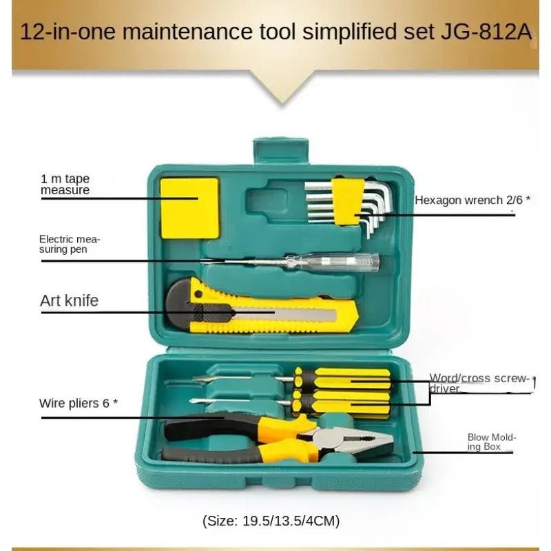 General Household Toolbox Set Tools Inclusive Wire Cutters Derivers Voltage Test Pen Electrical Tape Measure With Hard Case Car Gift Emergency Combination Tool Set Auto Repair Hardware Tools