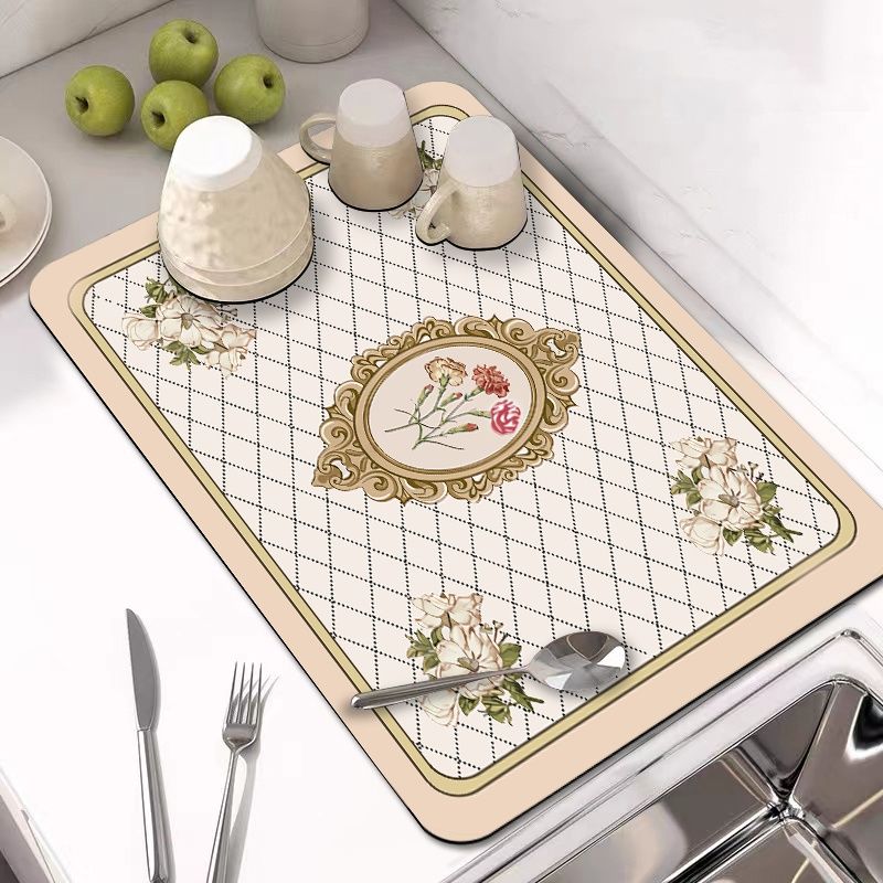 Kitchen Diatom Mud Mat Coffee Drying Pad Retro Tableware Placemat Super Absorbent Nonslip Drain Dish Drying Mat Size: 40*50cm
