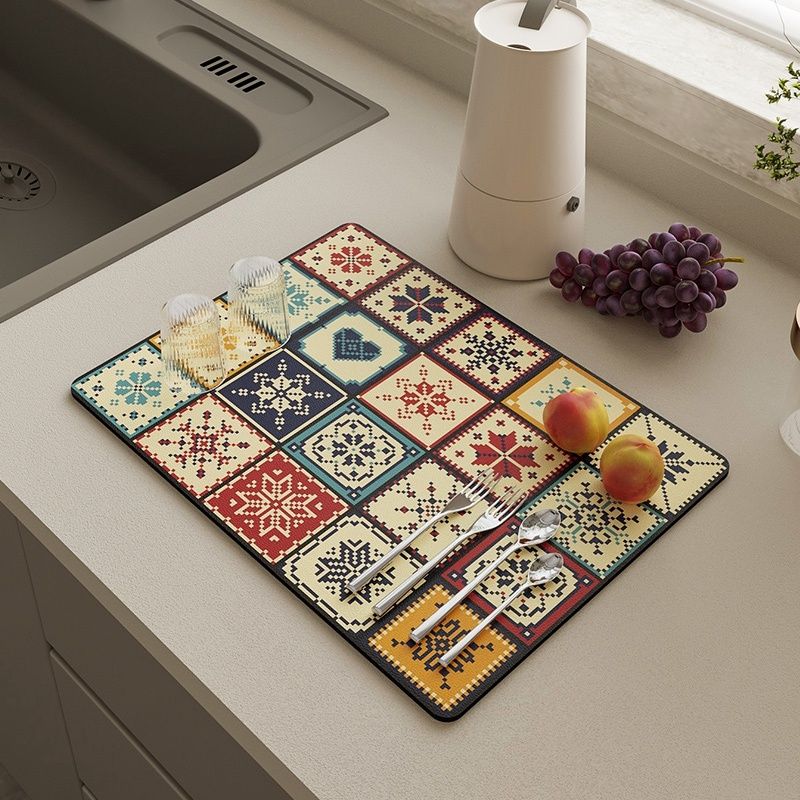 Kitchen Diatom Mud Mat Coffee Drying Pad Retro Tableware Placemat Super Absorbent Nonslip Drain Dish Drying Mat Size: 40*50cm