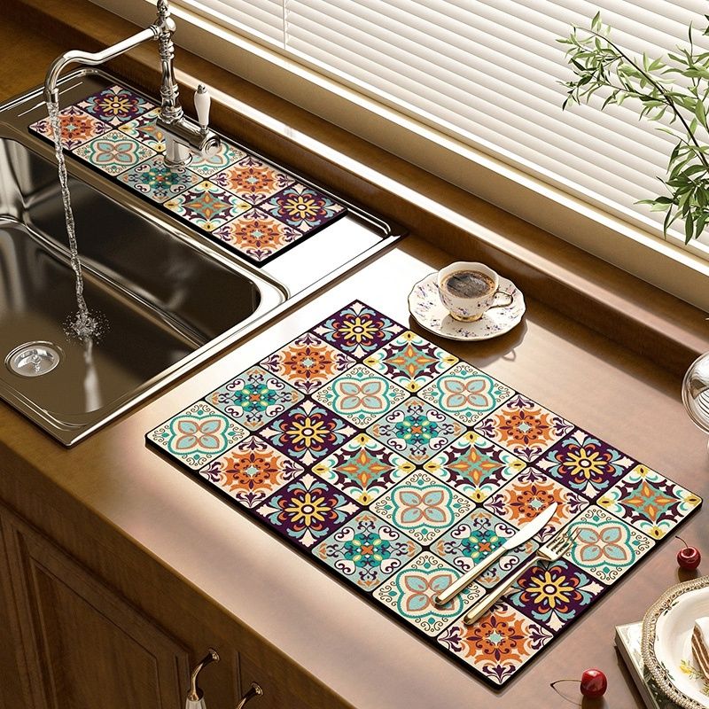 Kitchen Diatom Mud Mat Coffee Drying Pad Retro Tableware Placemat Super Absorbent Nonslip Drain Dish Drying Mat Size: 40*50cm
