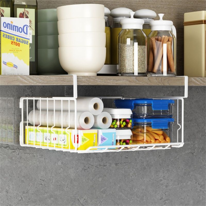 Perforation-Free Kitchen Under Hanging Basket Storage Shelf Cabinets Layered Partition Folding Basket Multi-Functional Table Under Hanging Storage Rack Contractile Activity Card Slot, Flexible Use