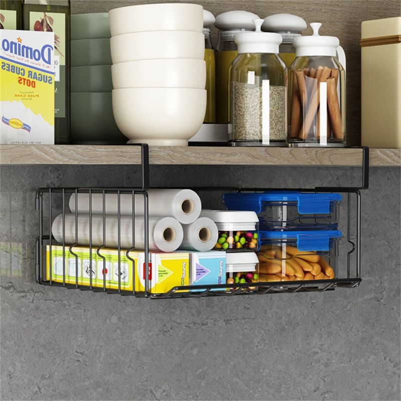 Perforation-Free Kitchen Under Hanging Basket Storage Shelf Cabinets Layered Partition Folding Basket Multi-Functional Table Under Hanging Storage Rack Contractile Activity Card Slot, Flexible Use