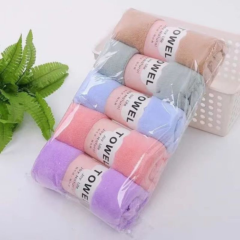 5Towels Per Set High-density Coral Fleece Cleaning Hair Towel Coral Velvet Soft Microfiber Hand Towel 35x75cm Towel