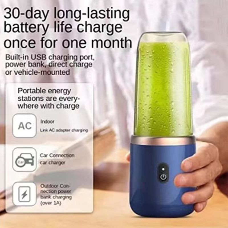 400ml Charging Multi-functional Juicer  Small Juice Cup Smoothie Blender Machine Stainless Steel 6 Blades High-speed Cutting 21000Hz/min Food Grade Materials Electric Fruit Juicer Kitchen Appliance