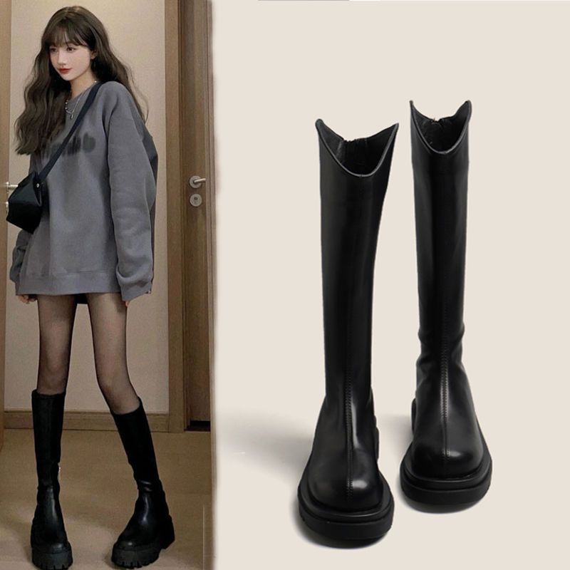 Martin boots women's long boots thick bottom tall knight boots not knee small person boots