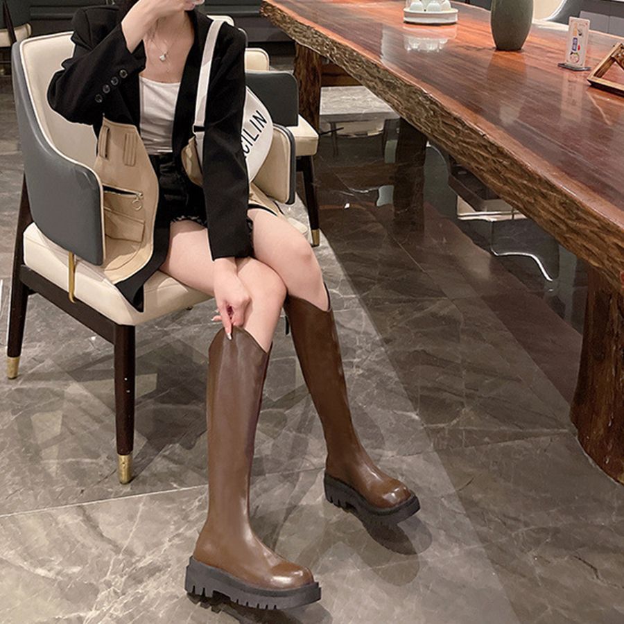 Martin boots women's long boots thick bottom tall knight boots not knee small person boots