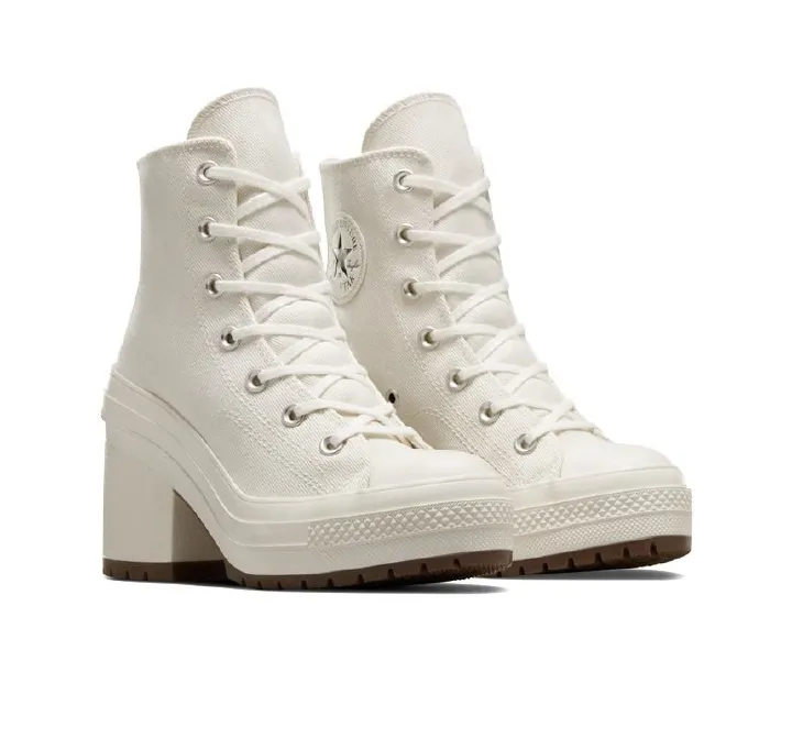 Retro high-heeled canvas shoes women's new round head lace up versatile height increase thick bottom high gang small white shoes