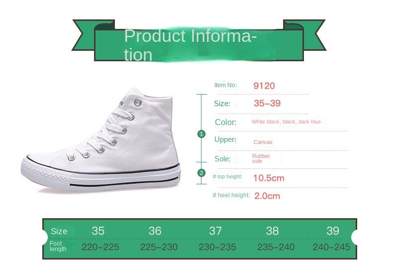 High-Top Women's Shoes Flat Classic Canvas Shoes Casual Sneaker