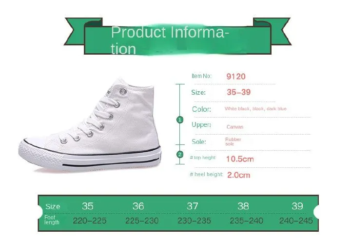 High-Top Women's Shoes Flat Classic Canvas Shoes Casual Sneaker
