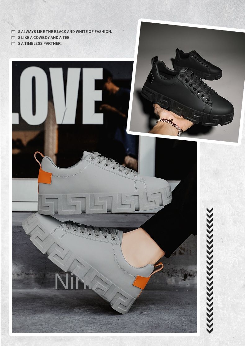 Board Shoes Men's Low Gang New Thick Bottom Heightening Small White Shoes Men's Shoes Fashion Trend Explosion Casual Shoes Men's Sneakers
