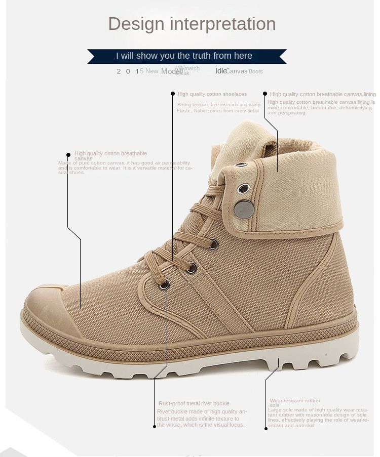 New Men's Shoes High-Top Casual Canvas Shoes Men's Outdoor Sneakers Trendy Shoes Mountaineering Outdoor Shoes