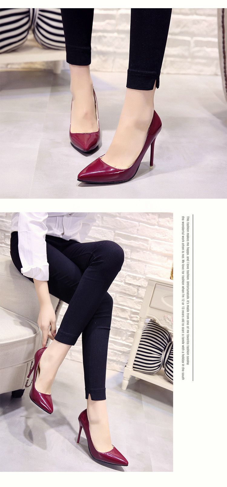 Station Nude Stiletto Heel High Heels Pointed Toe Black Work Shoes Women Patent Leather Blue Large Size Shoes Red Wedding Shoes
