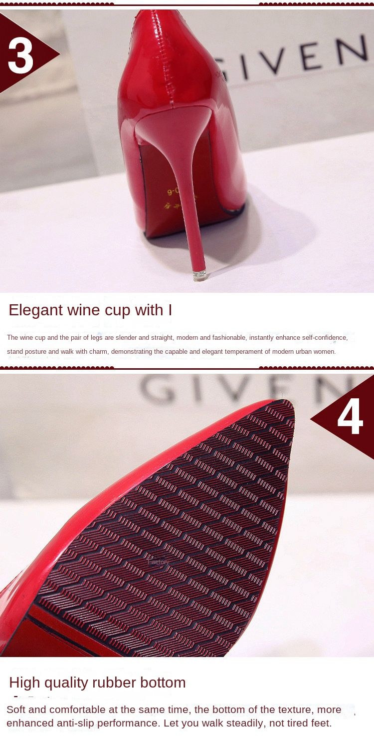 Station Nude Stiletto Heel High Heels Pointed Toe Black Work Shoes Women Patent Leather Blue Large Size Shoes Red Wedding Shoes