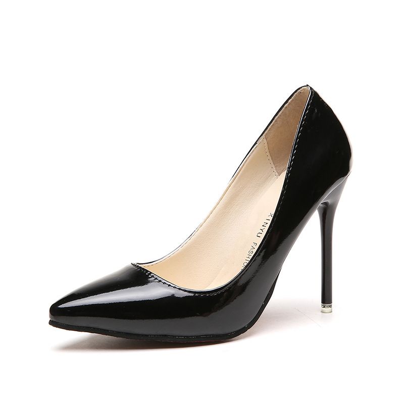 Station Nude Stiletto Heel High Heels Pointed Toe Black Work Shoes Women Patent Leather Blue Large Size Shoes Red Wedding Shoes