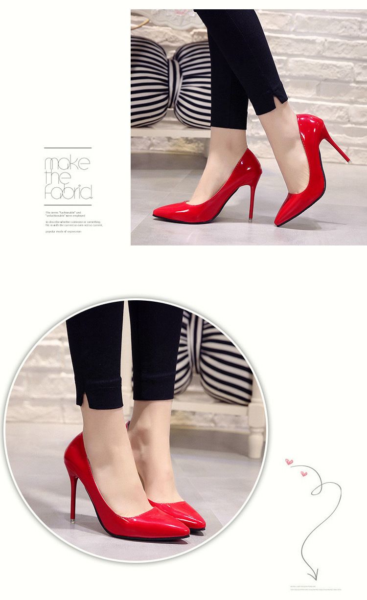 Station Nude Stiletto Heel High Heels Pointed Toe Black Work Shoes Women Patent Leather Blue Large Size Shoes Red Wedding Shoes