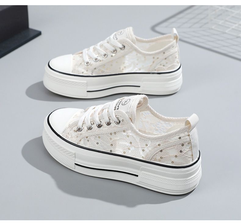 New Mesh Shoes Women's  Spring and Summer Casual Women's Shoes Thick Sole Increased Breathable Pattern All-Matching Student
