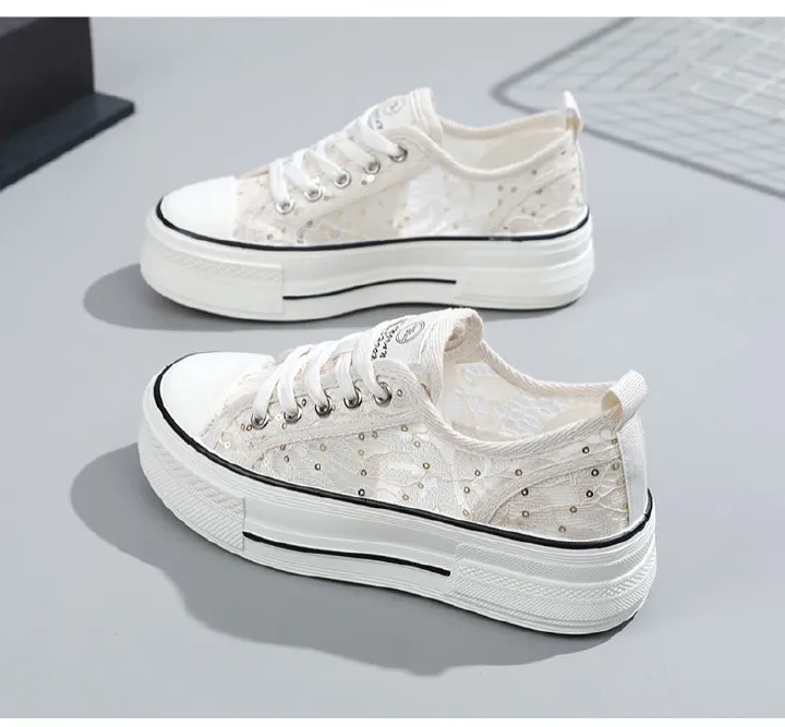 New Mesh Shoes Women's  Spring and Summer Casual Women's Shoes Thick Sole Increased Breathable Pattern All-Matching Student