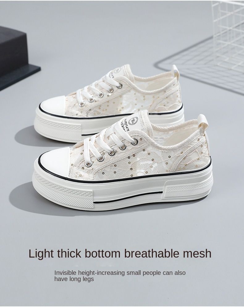 New Mesh Shoes Women's  Spring and Summer Casual Women's Shoes Thick Sole Increased Breathable Pattern All-Matching Student