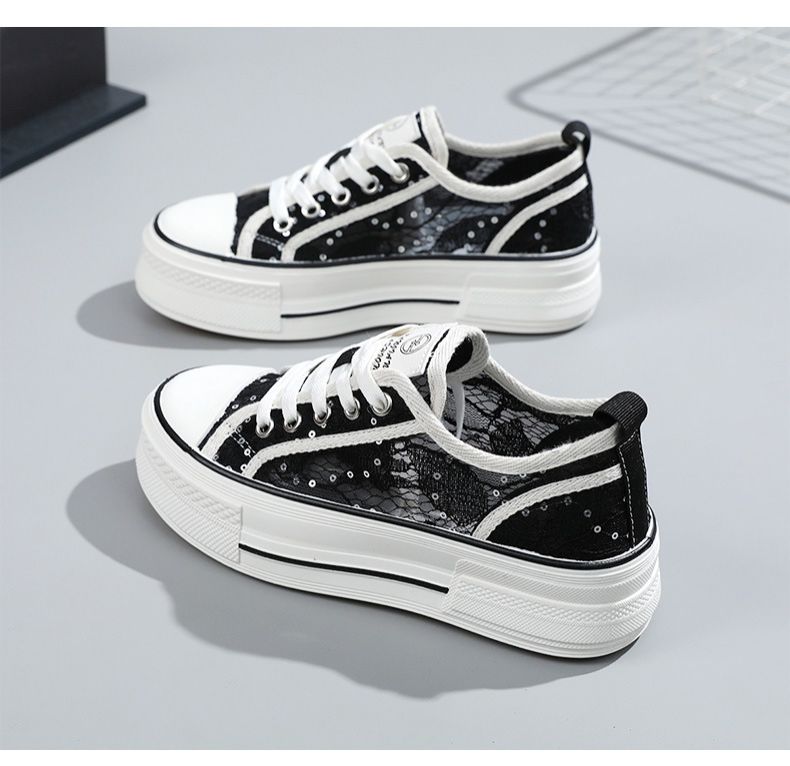 New Mesh Shoes Women's  Spring and Summer Casual Women's Shoes Thick Sole Increased Breathable Pattern All-Matching Student