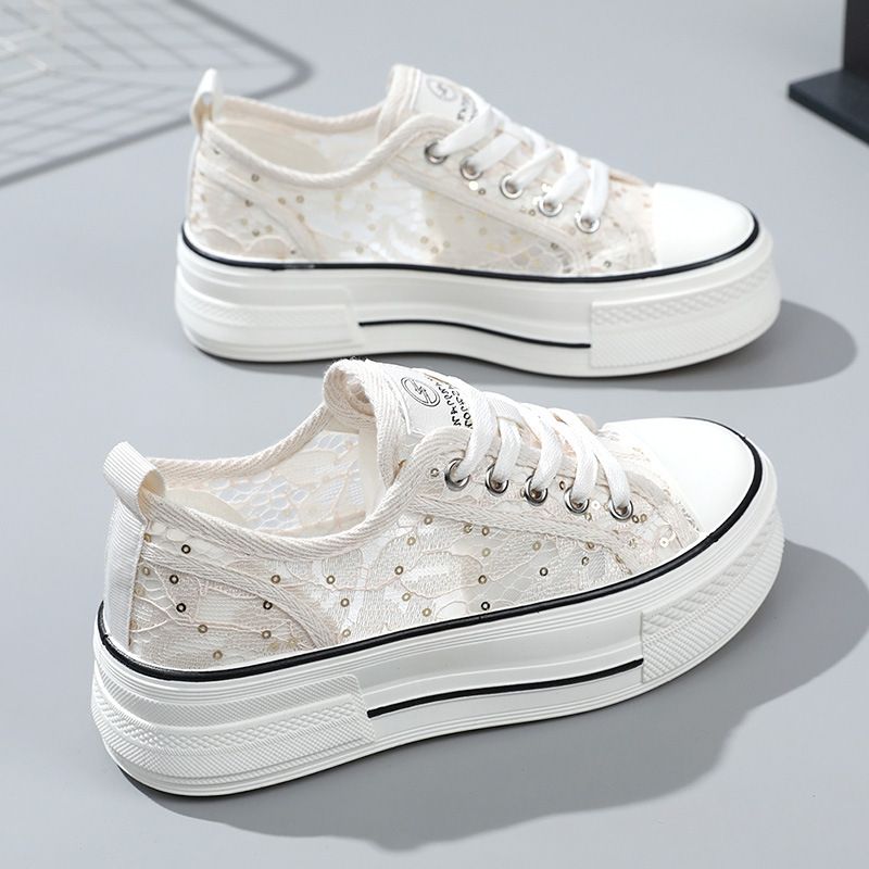 New Mesh Shoes Women's  Spring and Summer Casual Women's Shoes Thick Sole Increased Breathable Pattern All-Matching Student