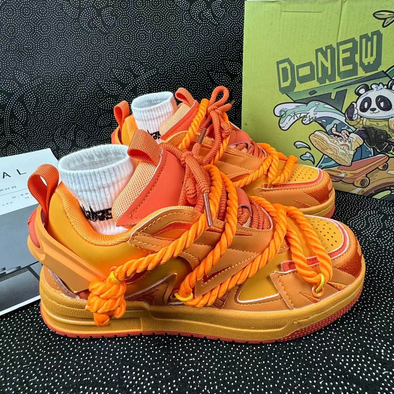 Niche Design Dirty Orange New Thick Bottom Bread Shoes Men Couple Street Retro Slip On Shoes Women