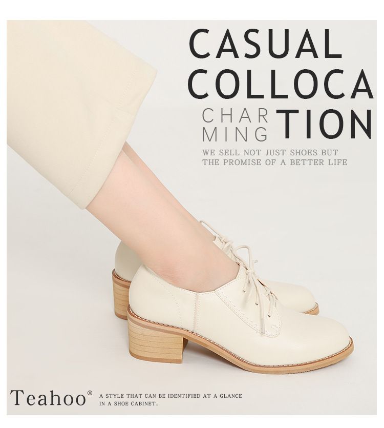 New Chunky Heel Vintage Leather Shoes British Style High Heel Pumps Casual Shoes Manufacturer Women's Shoes Leather Shoes