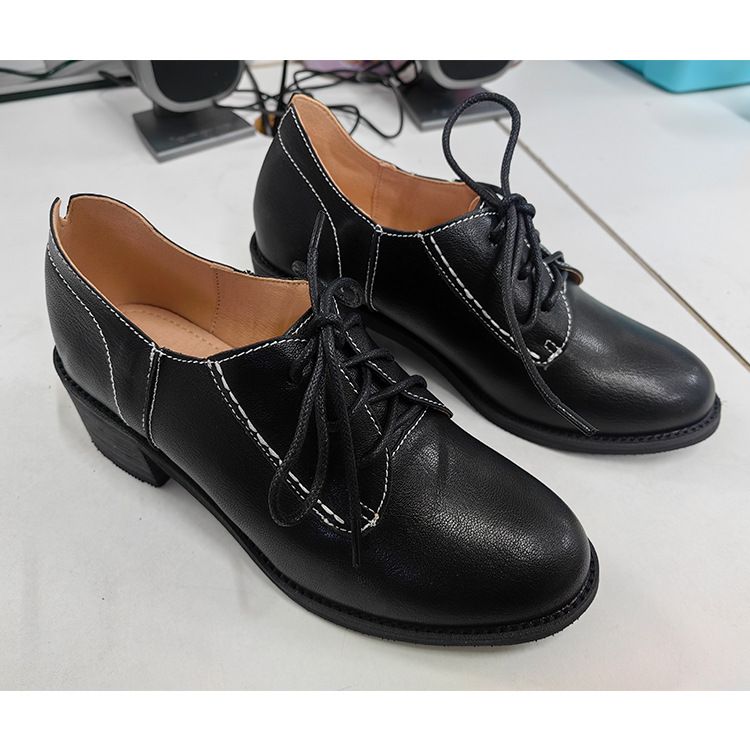New Chunky Heel Vintage Leather Shoes British Style High Heel Pumps Casual Shoes Manufacturer Women's Shoes Leather Shoes