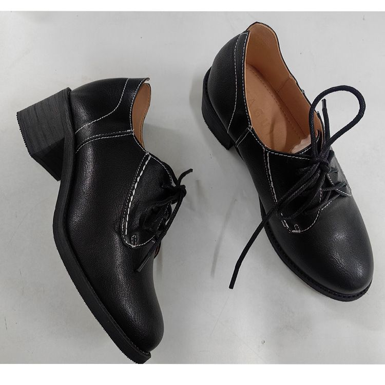New Chunky Heel Vintage Leather Shoes British Style High Heel Pumps Casual Shoes Manufacturer Women's Shoes Leather Shoes