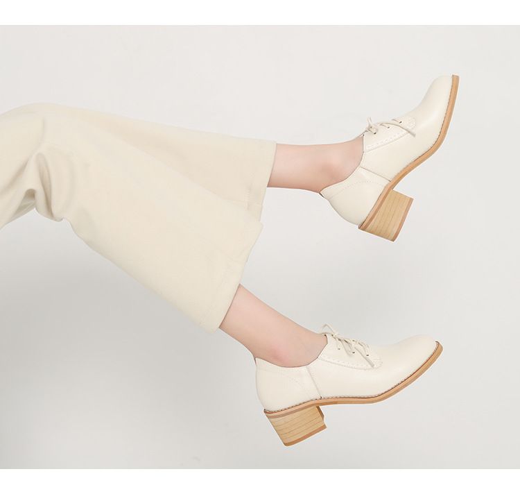 New Chunky Heel Vintage Leather Shoes British Style High Heel Pumps Casual Shoes Manufacturer Women's Shoes Leather Shoes