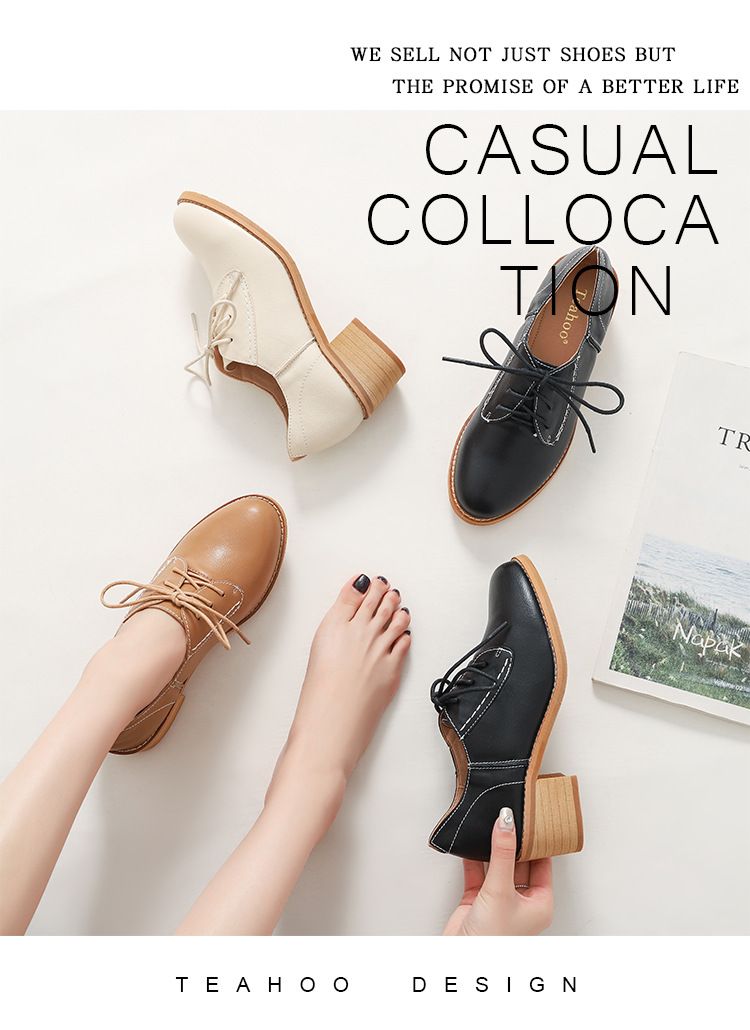 New Chunky Heel Vintage Leather Shoes British Style High Heel Pumps Casual Shoes Manufacturer Women's Shoes Leather Shoes