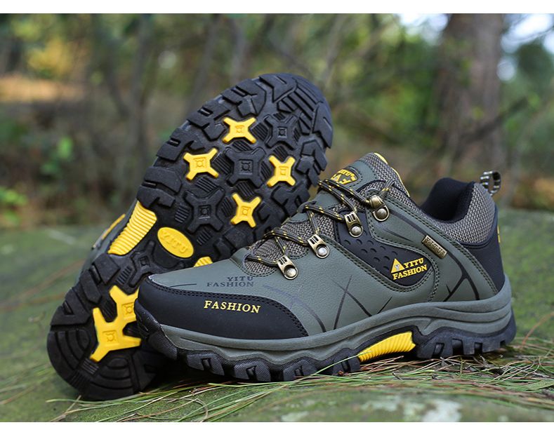 Men's Shoes Low-Top Leather plus Velvet Cotton Shoes Outdoor Climbing Boots Men's Non-Slip Wear-Resistant Hiking Sneaker