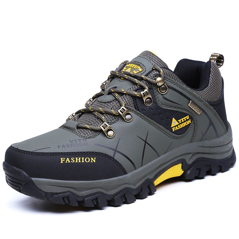 Men's Shoes Low-Top Leather plus Velvet Cotton Shoes Outdoor Climbing Boots Men's Non-Slip Wear-Resistant Hiking Sneaker