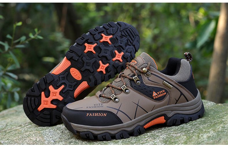 Men's Shoes Low-Top Leather plus Velvet Cotton Shoes Outdoor Climbing Boots Men's Non-Slip Wear-Resistant Hiking Sneaker