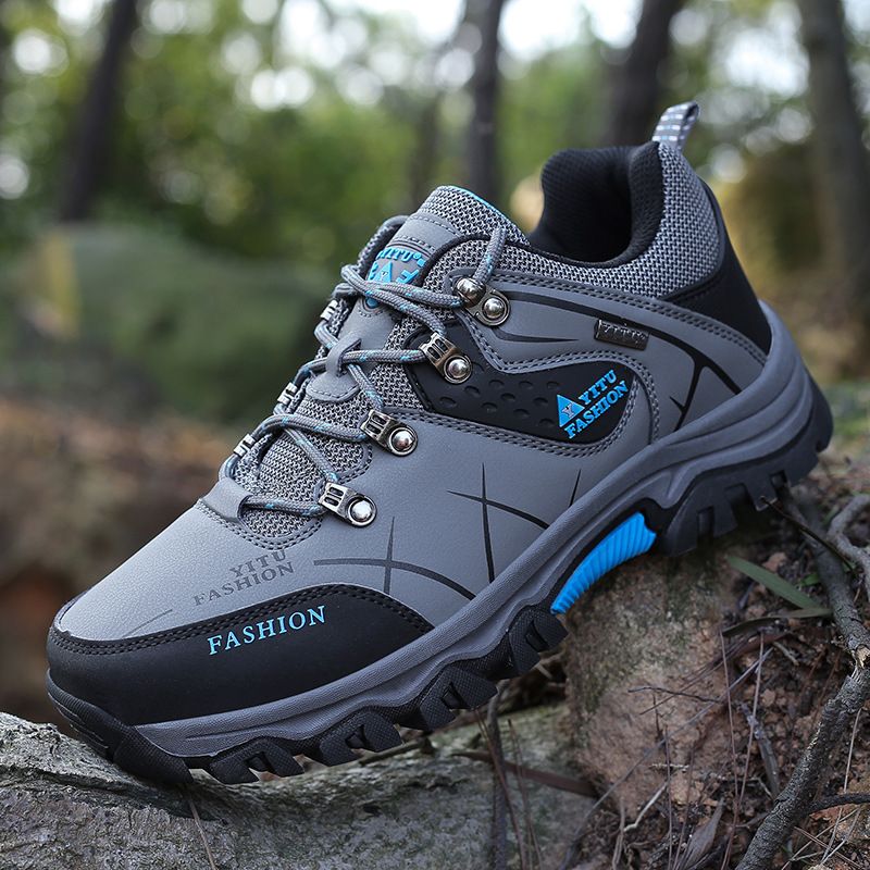 Men's Shoes Low-Top Leather plus Velvet Cotton Shoes Outdoor Climbing Boots Men's Non-Slip Wear-Resistant Hiking Sneaker