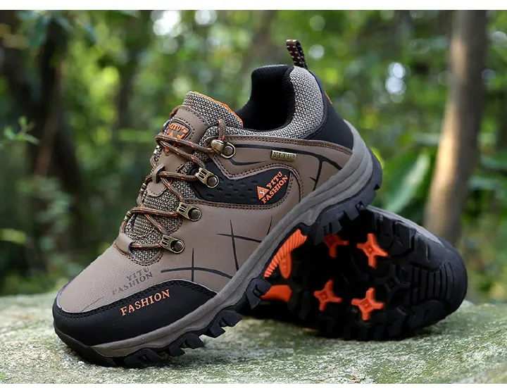 Men's Shoes Low-Top Leather plus Velvet Cotton Shoes Outdoor Climbing Boots Men's Non-Slip Wear-Resistant Hiking Sneaker