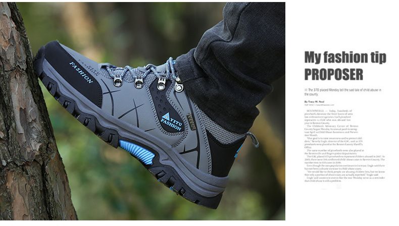 Men's Shoes Low-Top Leather plus Velvet Cotton Shoes Outdoor Climbing Boots Men's Non-Slip Wear-Resistant Hiking Sneaker