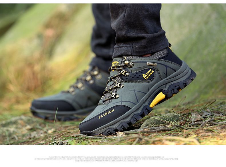 Men's Shoes Low-Top Leather plus Velvet Cotton Shoes Outdoor Climbing Boots Men's Non-Slip Wear-Resistant Hiking Sneaker