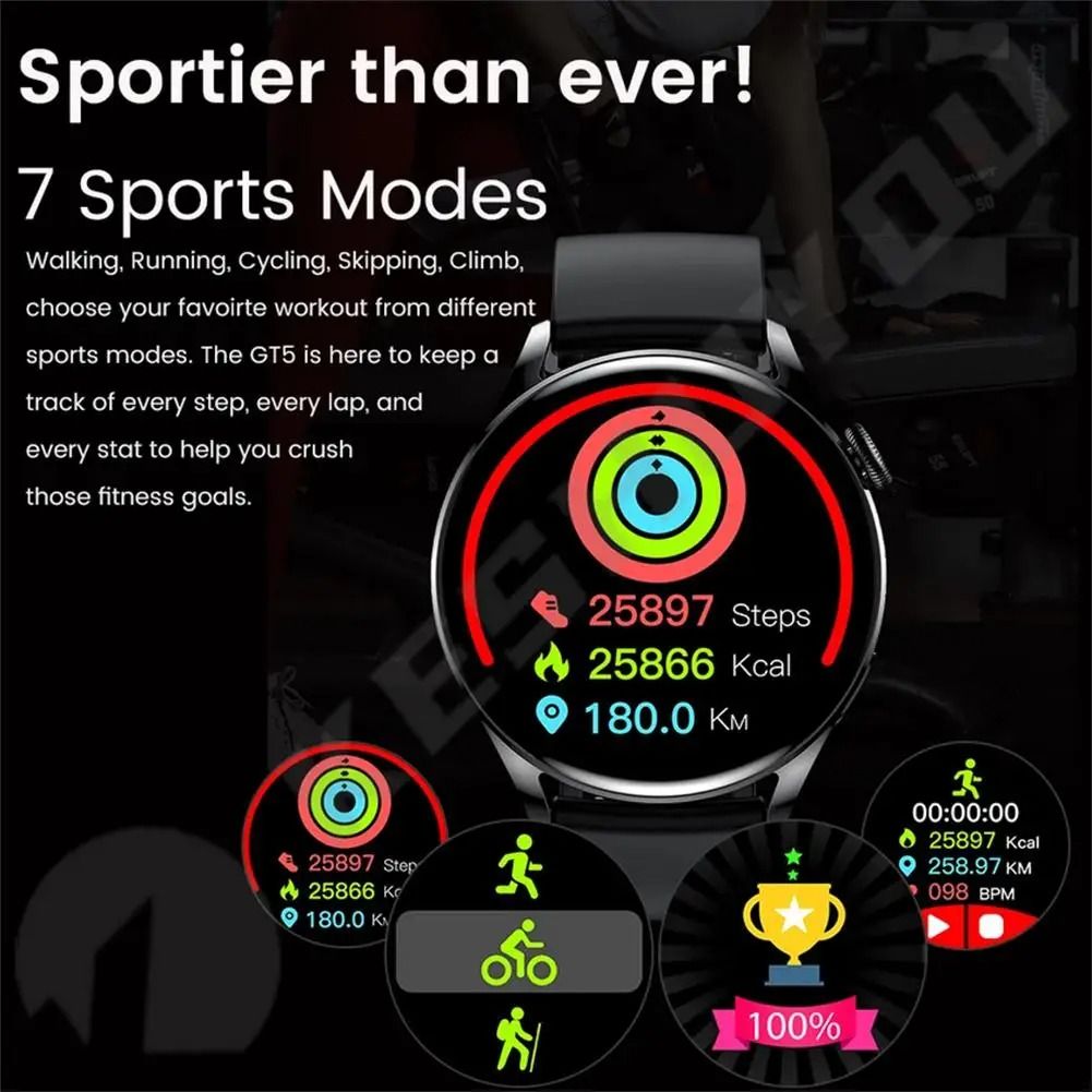 GT5 Smart Watch Men NFC Answer Call Fitness Tracker Wireless Charging Women Clock Weather DIY Dial for IOS Android Phone