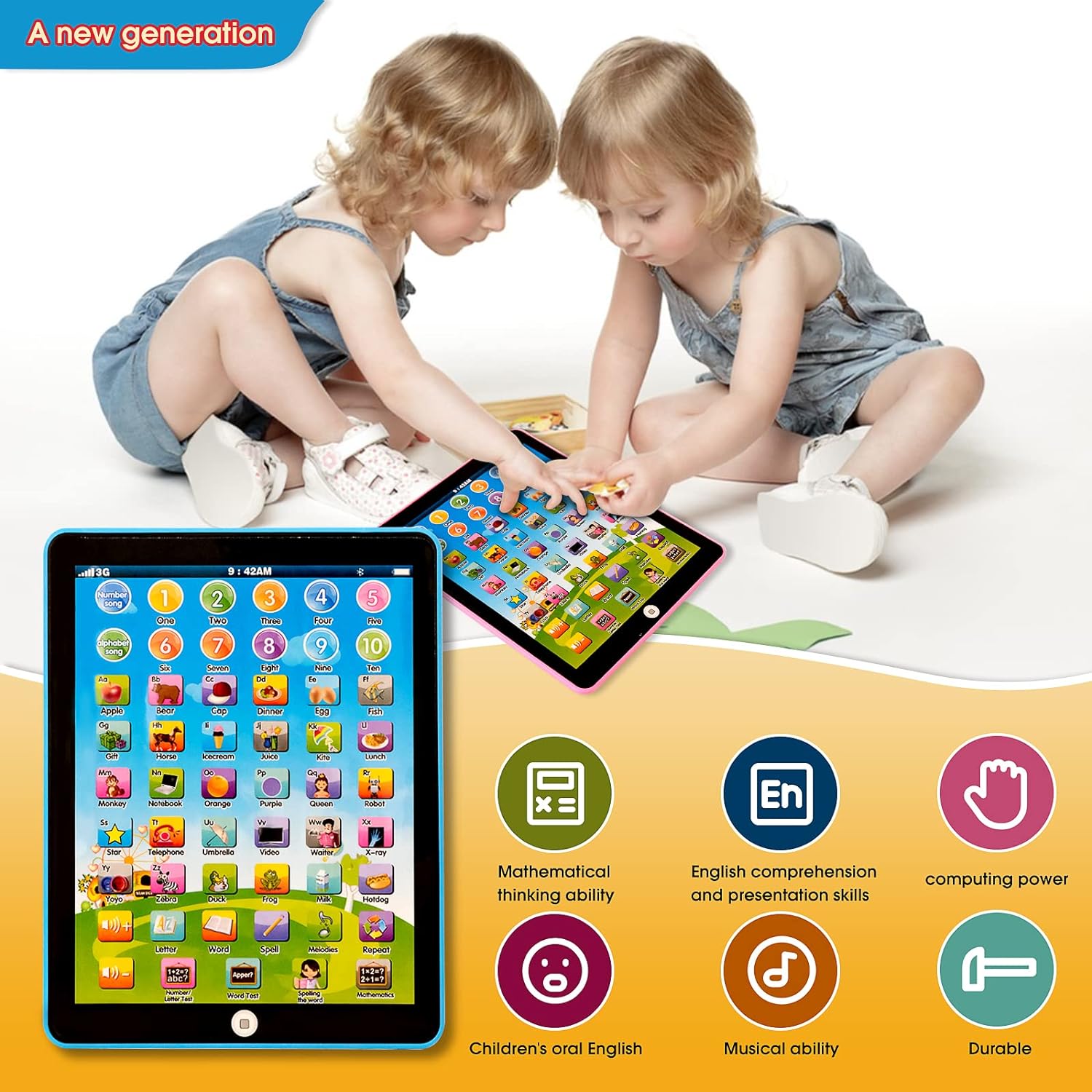 Kids Learning Pad/Tablet Interactive Toddler Toys with Words Numbers Alphabets Music Electronic Educational Toy for Preschool Boys & Girls 3-8 Years Old